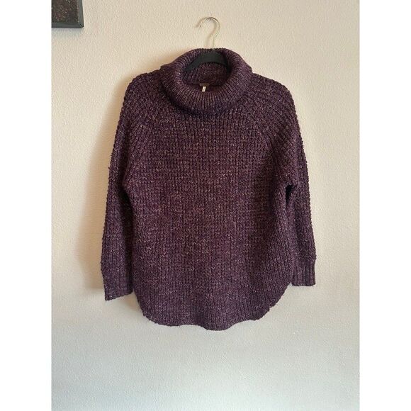 Free People Small Dylan Wool Linen Purple Cable Knit Turtleneck Sweater Womens - Picture 3 of 6